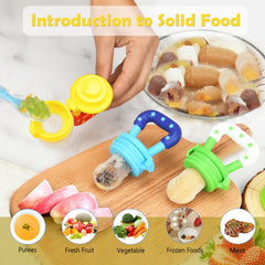 WAJIAYON feeder three-size sacs illustration highlights growth-friendly teething stages