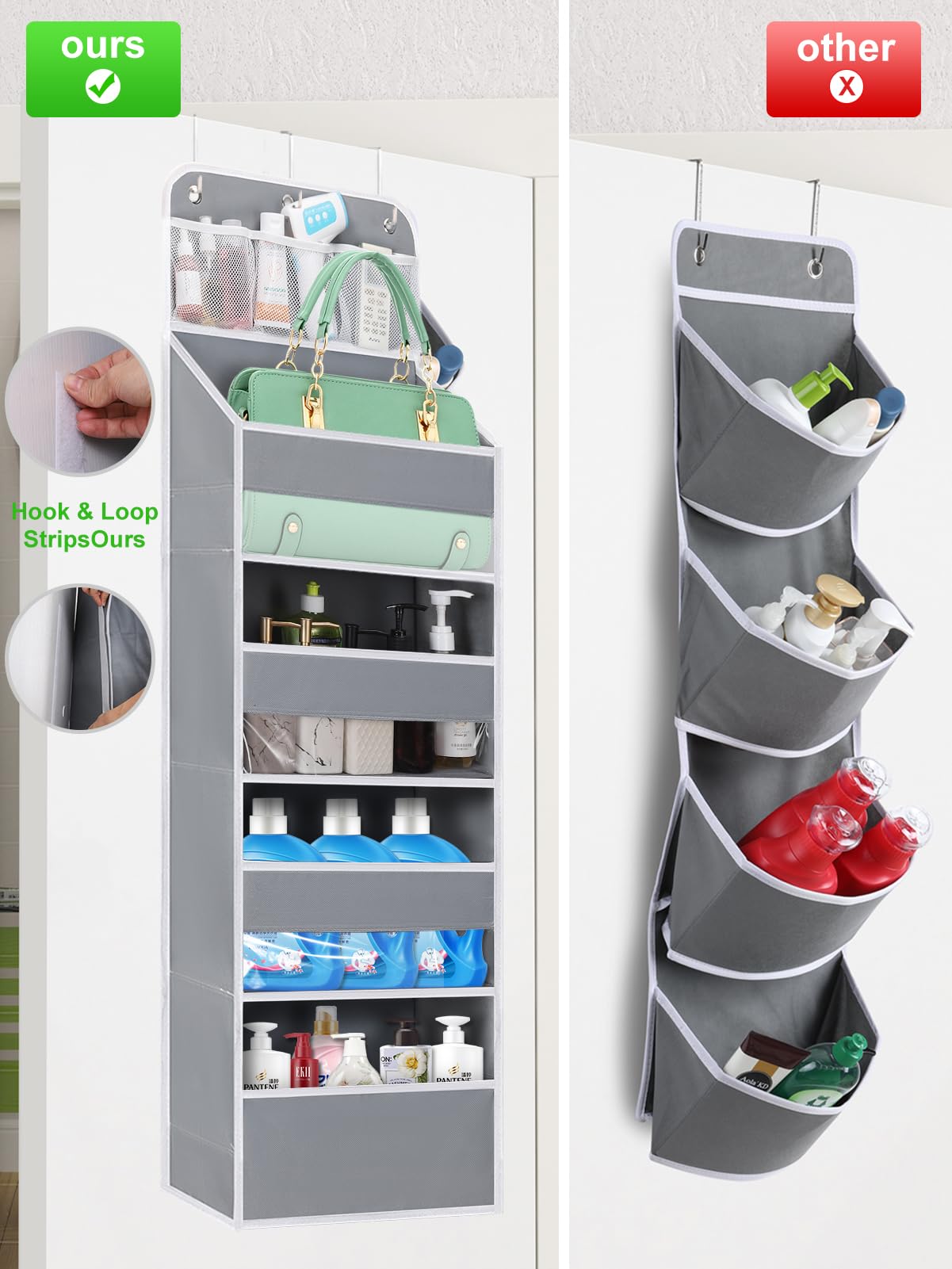 Wakaye over door organizer demonstrates 55lb capacity with sturdy clip system