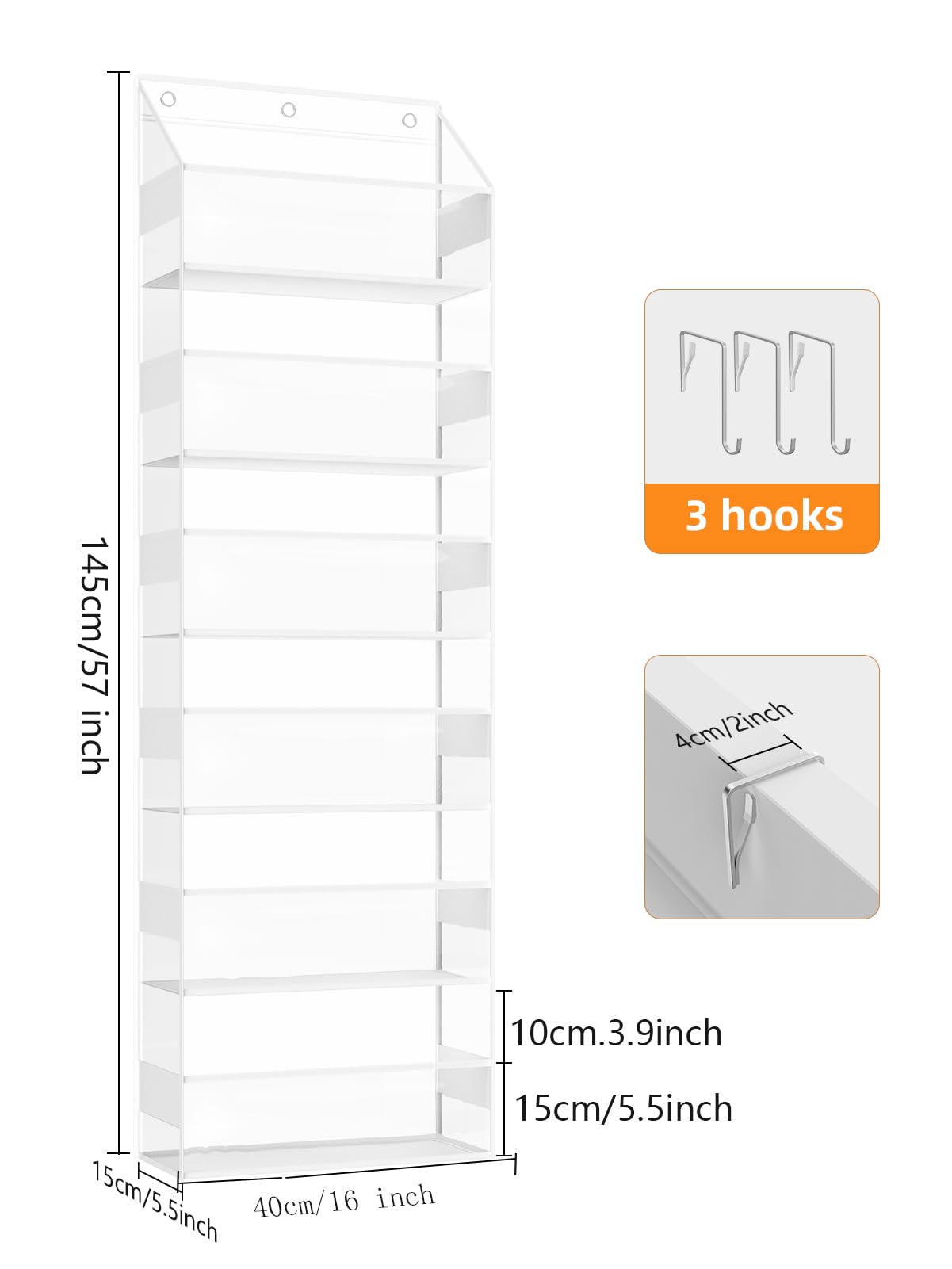 Wakaye swing-proof front view shows secure door hanging storage.