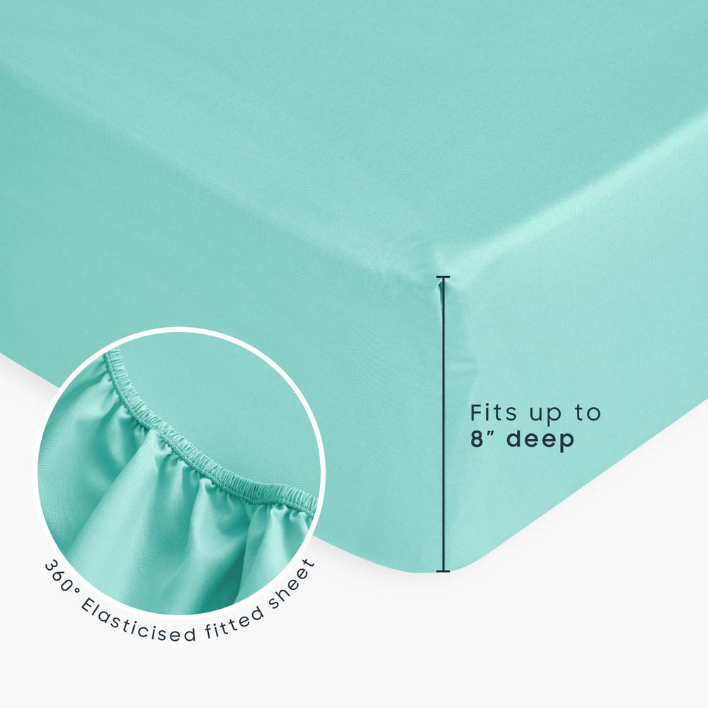 Wake In Cloud aqua blue bedroom scene shows inviting bedtime mood