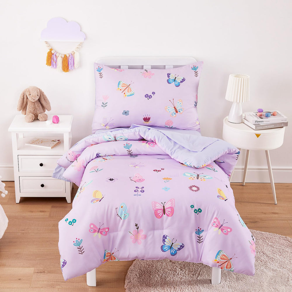 Wake In Cloud butterfly toddler bedding comforter close-up shows soft microfiber warmth for bedtime