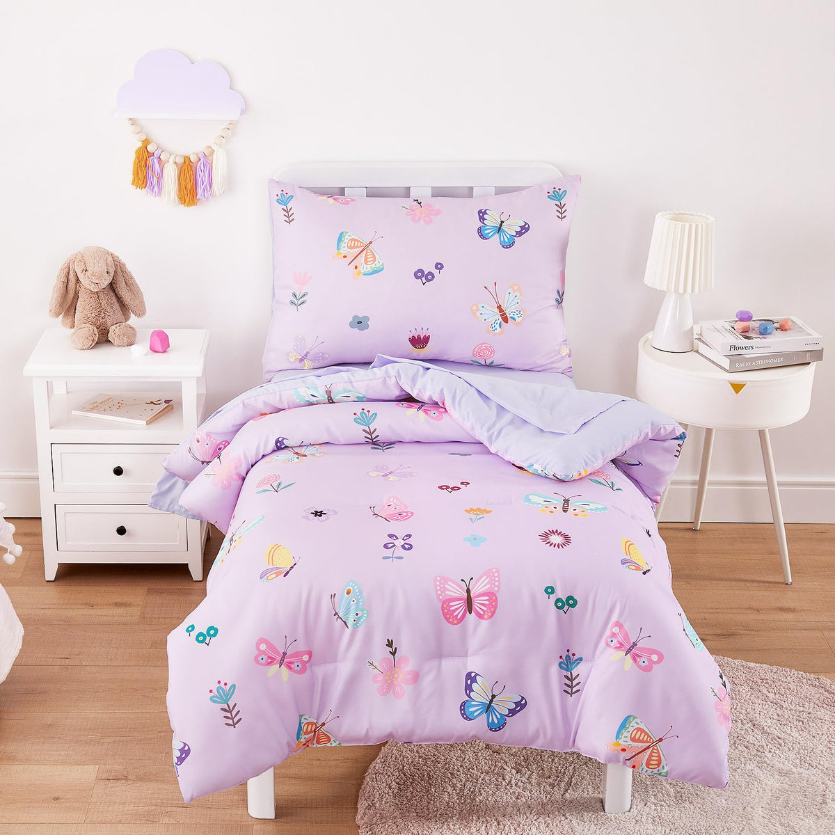 Wake In Cloud butterfly toddler bedding comforter close-up shows soft microfiber warmth for bedtime