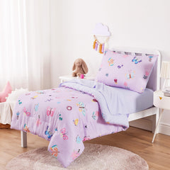 Wake In Cloud butterfly toddler bedding flat sheet spread showcases vibrant florals and breathable microfiber