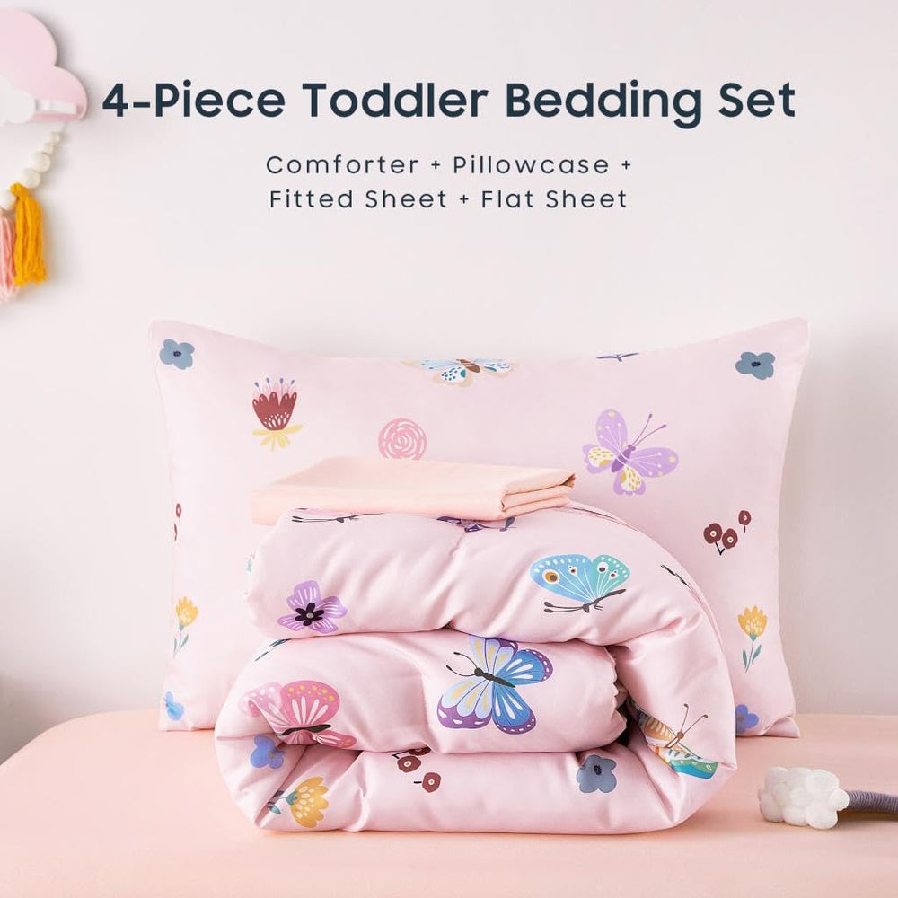 Wake In Cloud butterfly toddler bedding set bedroom scene illustrates ease of care and daily comfort.
