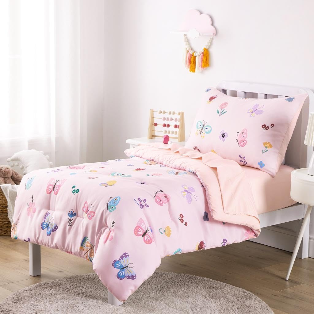 Wake In Cloud butterfly toddler bedding set pillowcase detail shows neat stitching and durable seams.