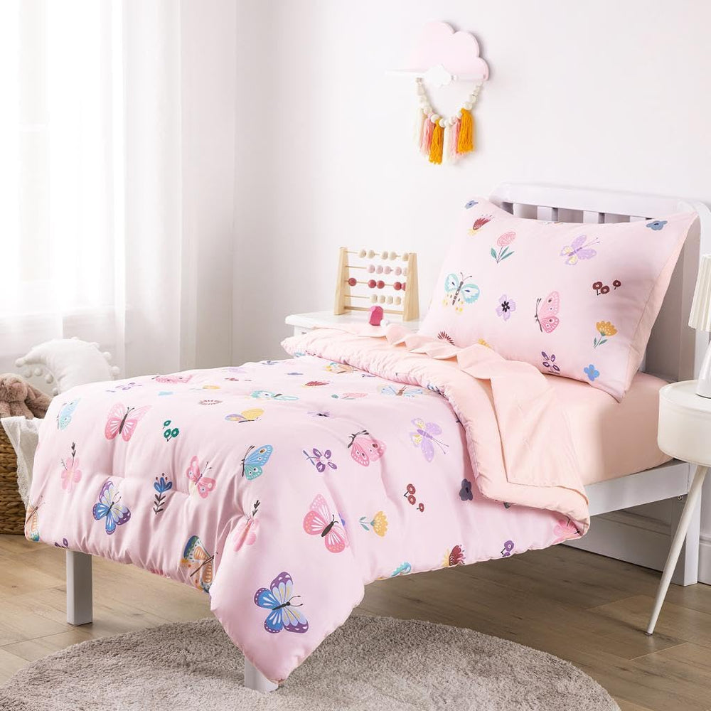 Wake In Cloud butterfly toddler bedding set pillowcase detail shows neat stitching and durable seams.