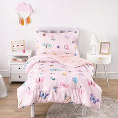 Wake In Cloud butterfly toddler bedding set pink pattern closeup highlights playful design and soft microfiber.