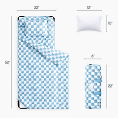 Wake In Cloud checkered nap mat rolled with strap for portable daycare use