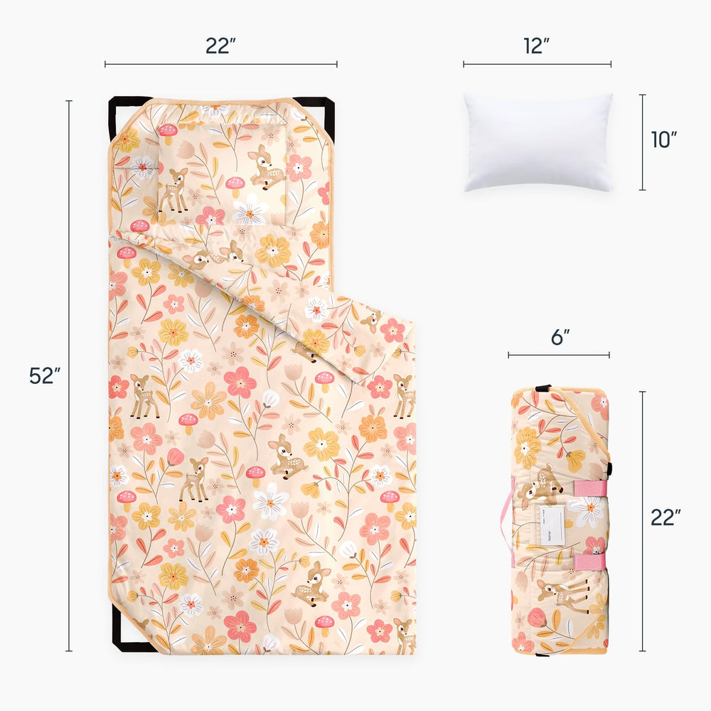Wake In Cloud cot nap mat showing detachable pillow for flexible nap setup