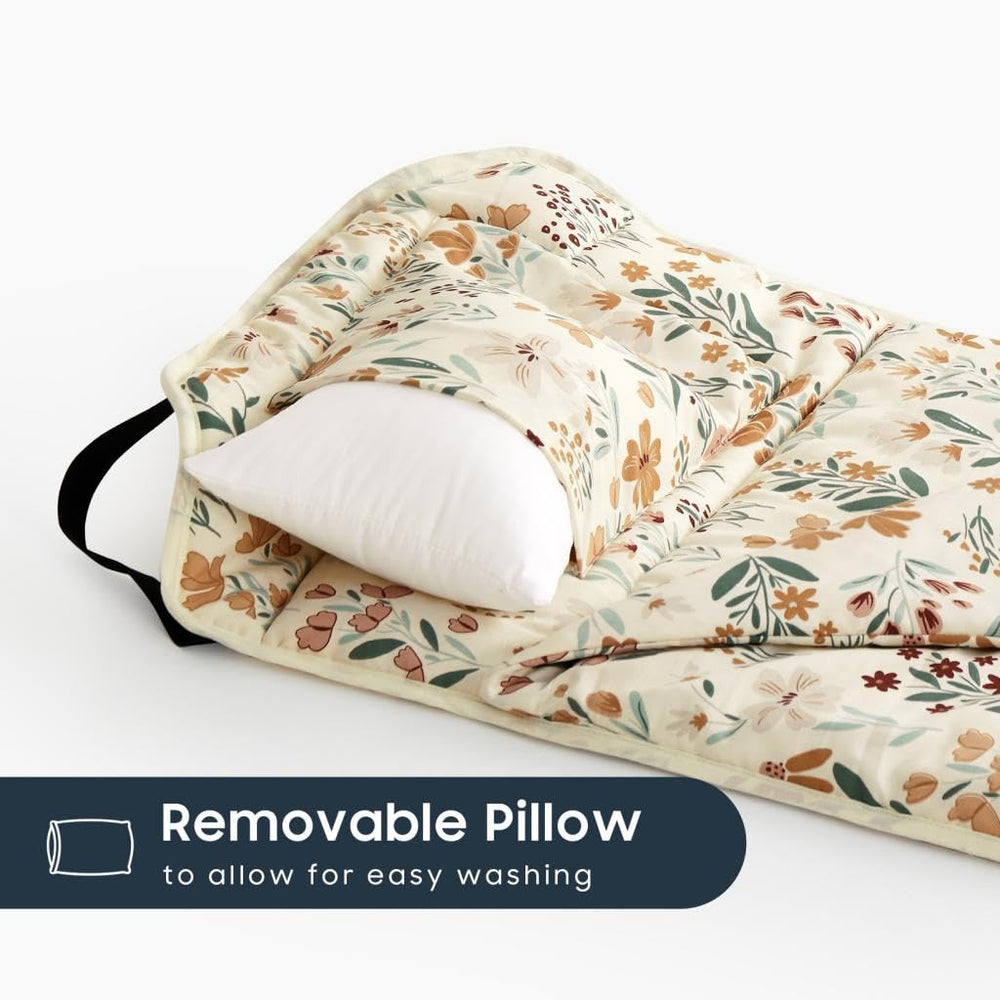 Wake In Cloud cot nap mat elastic corner straps ensure a snug nap-time fit.