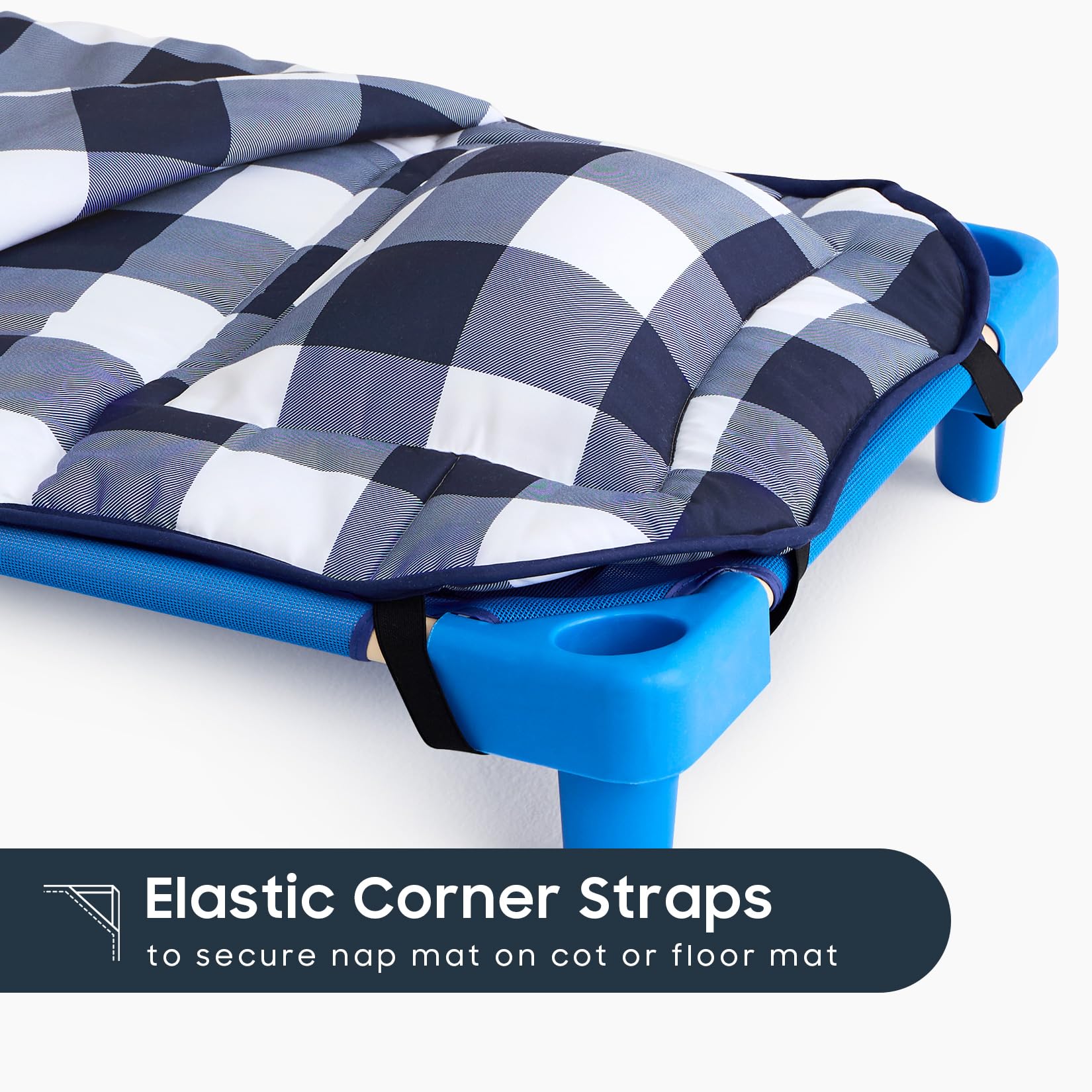 Wake In Cloud cot nap mat elastic corner straps keep it secure on any surface.