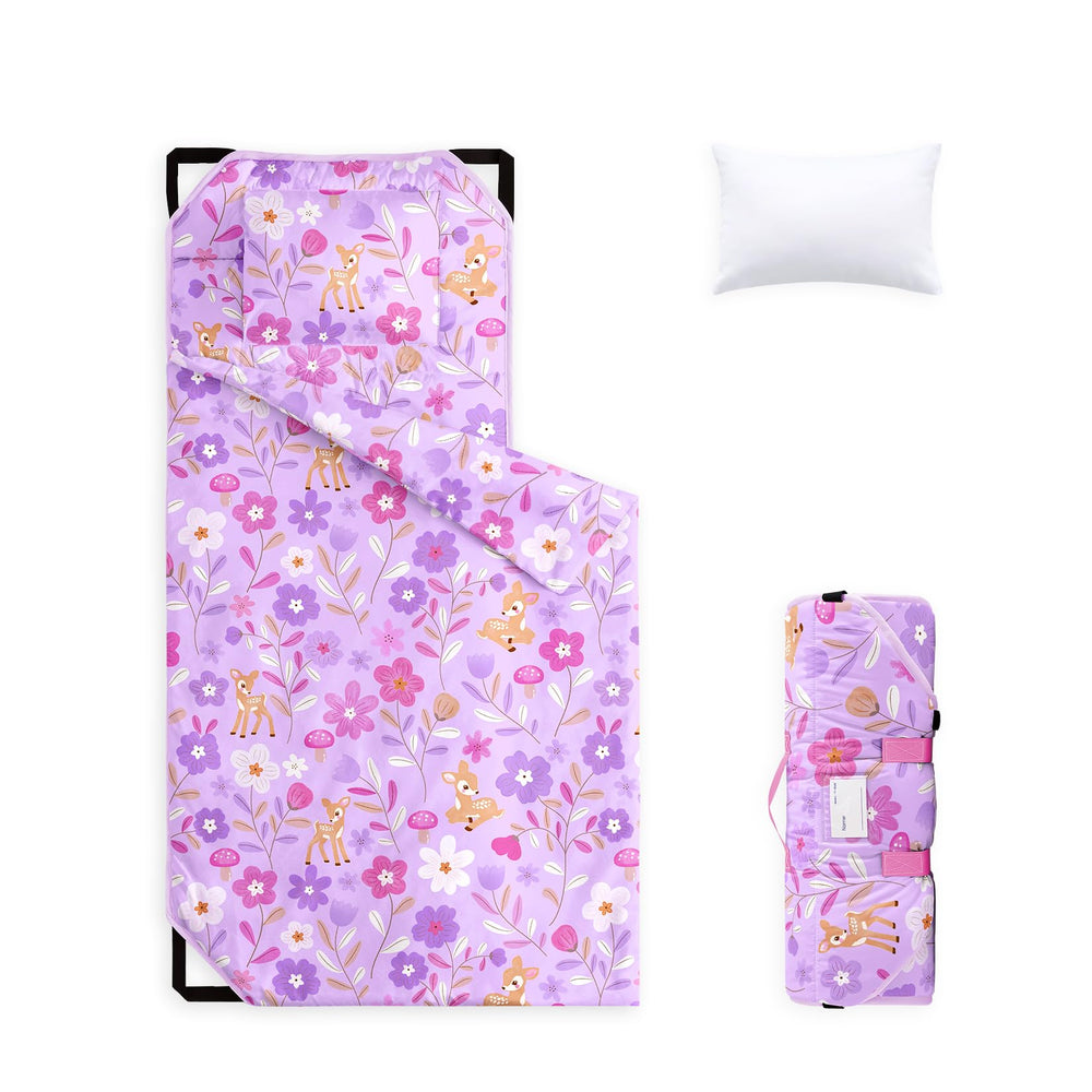 Wake In Cloud cot nap mat floral design with deer and blossoms for soothing nap time