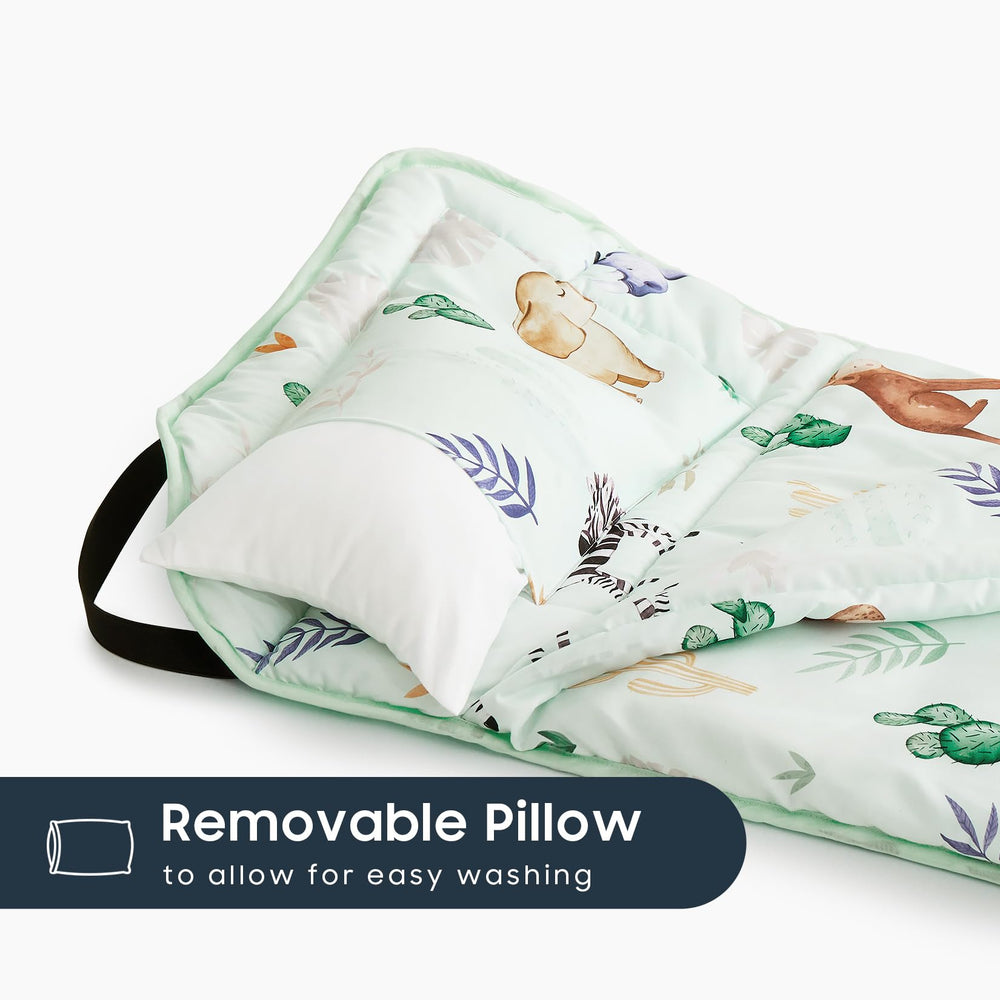 Wake In Cloud cot nap mat handle-strap enables quick carrying and secure setup