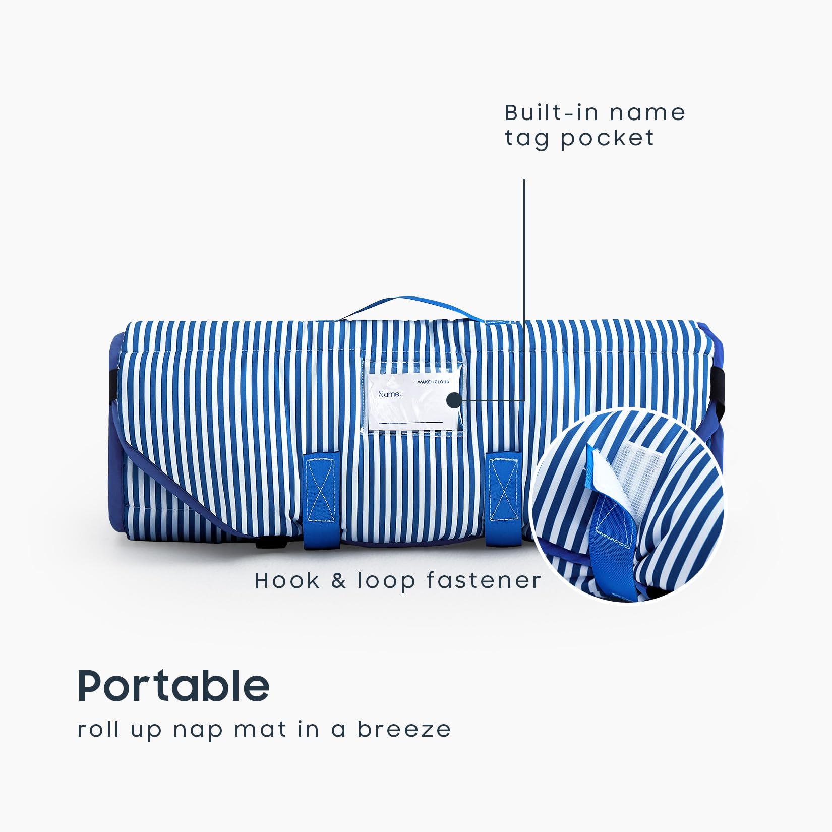 Wake In Cloud nap mat carry handle for daycare togo.