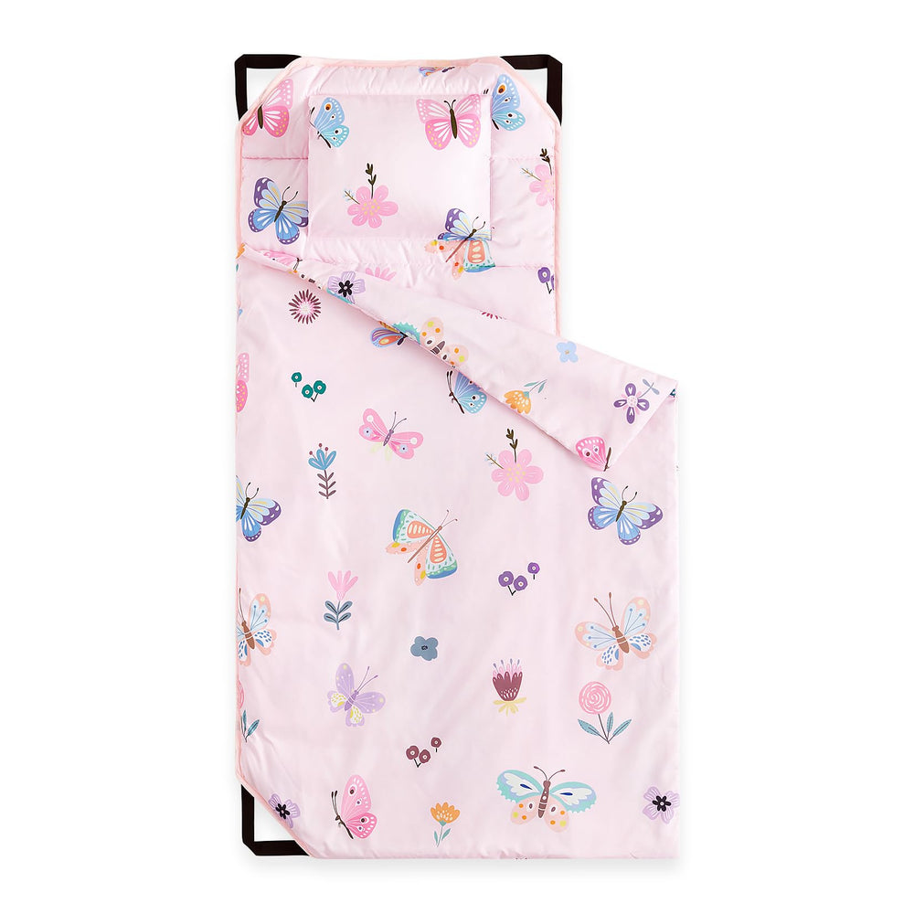 Wake In Cloud cot nap mat pink butterfly pattern for cozy preschool naps