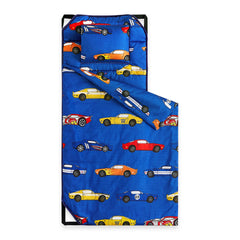 Wake In Cloud cot nap mat with race cars design for cozy preschool naps.