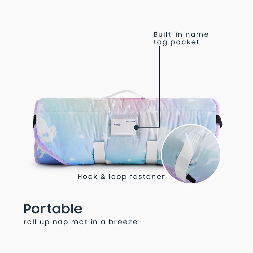 Wake In Cloud cot nap mat rolled with strap for easy transport