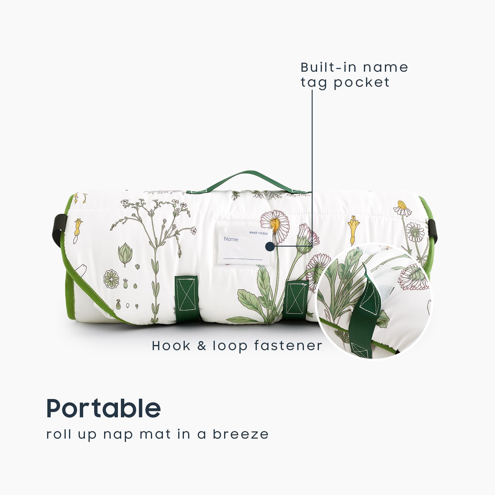 Wake In Cloud detachable pillow inside nap mat highlighting convenience