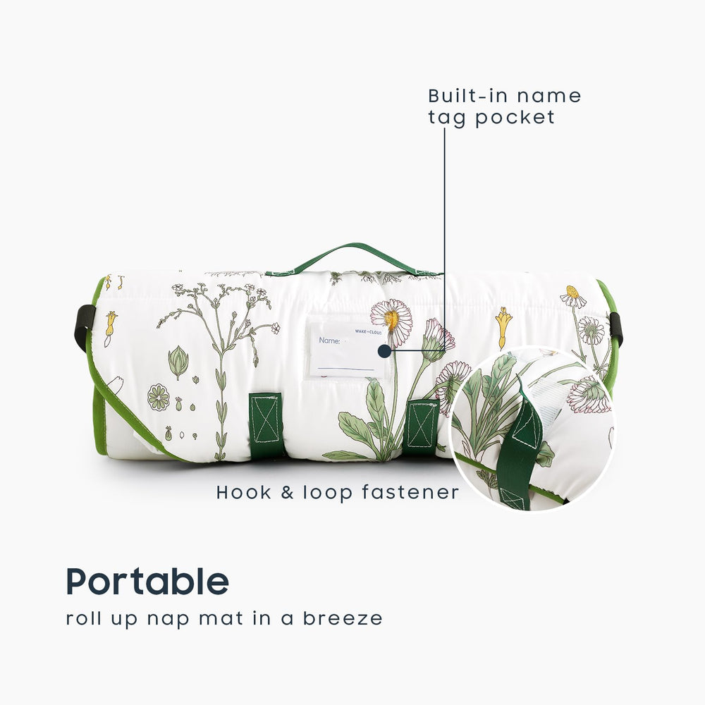 Wake In Cloud detachable pillow inside nap mat highlighting convenience