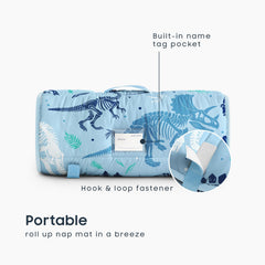 Wake In Cloud dino fossil minky blanket detail adds cozy warmth during naps.
