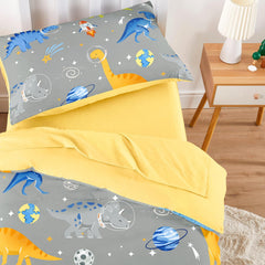 Wake In Cloud dinosaur-astronaut fitted sheet with 8in pocket fits standard toddler mattress securely