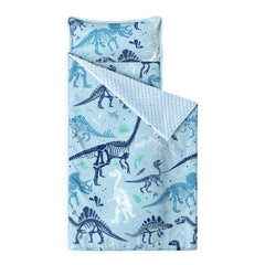 Wake In Cloud dinosaur nap mat rolled for easy preschool naptime and travel.
