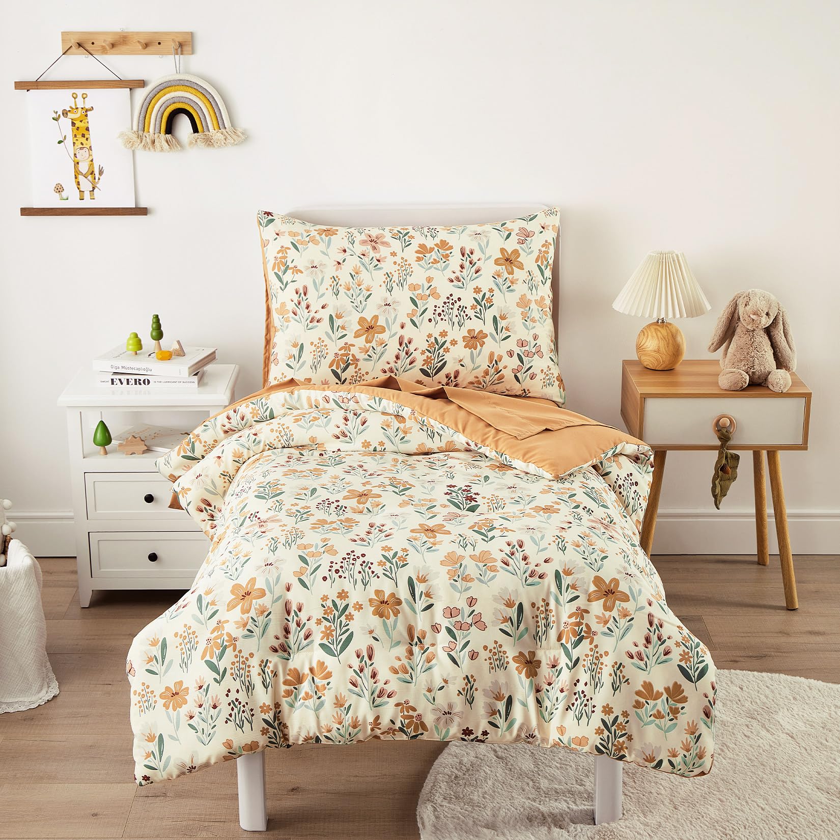 Wake In Cloud floral toddler bedding comforter close-up shows soft microfiber texture.