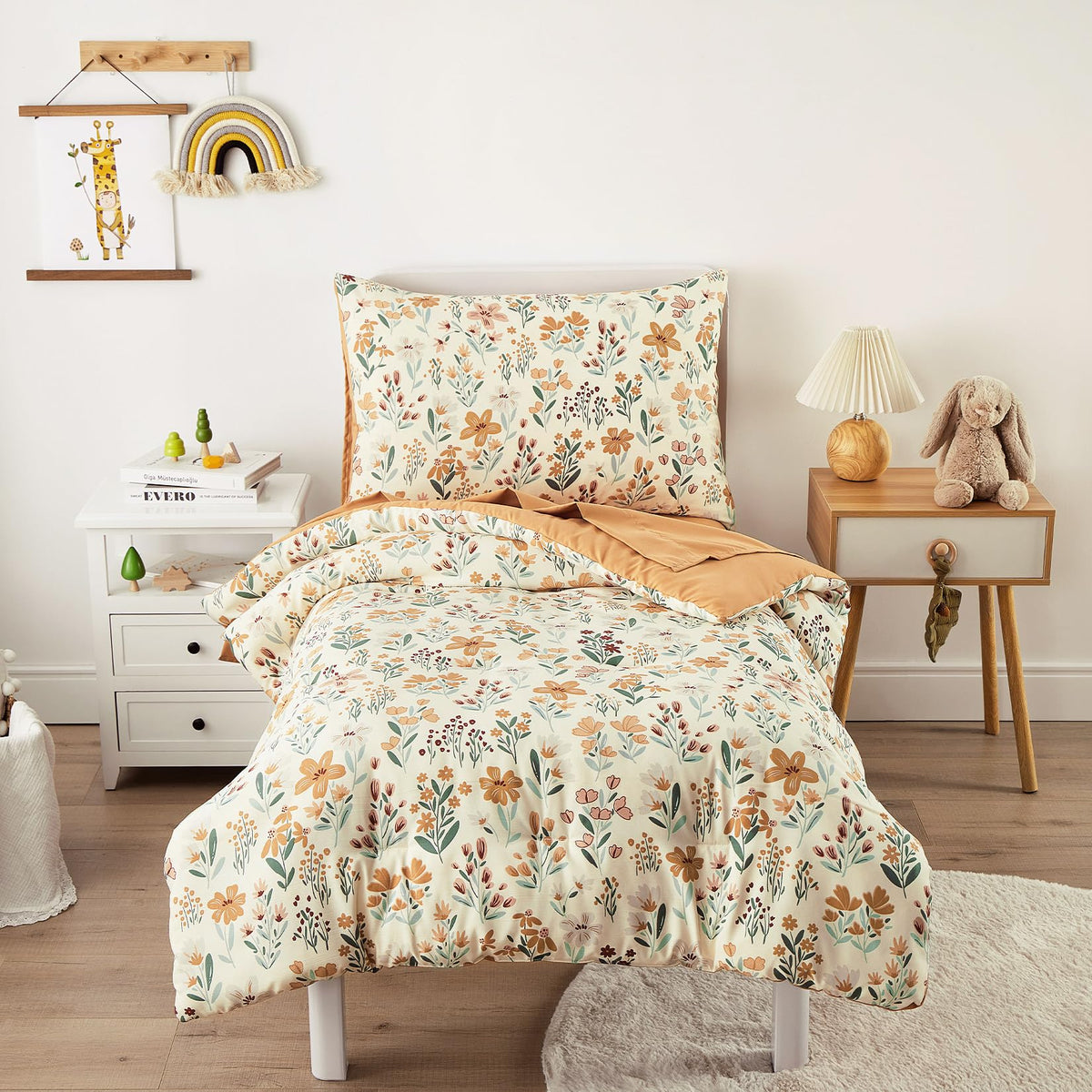 Wake In Cloud floral toddler bedding comforter close-up shows soft microfiber texture.