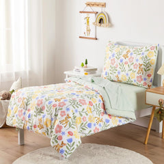 Wake In Cloud floral bedding flat sheet full view with colorful botanicals.