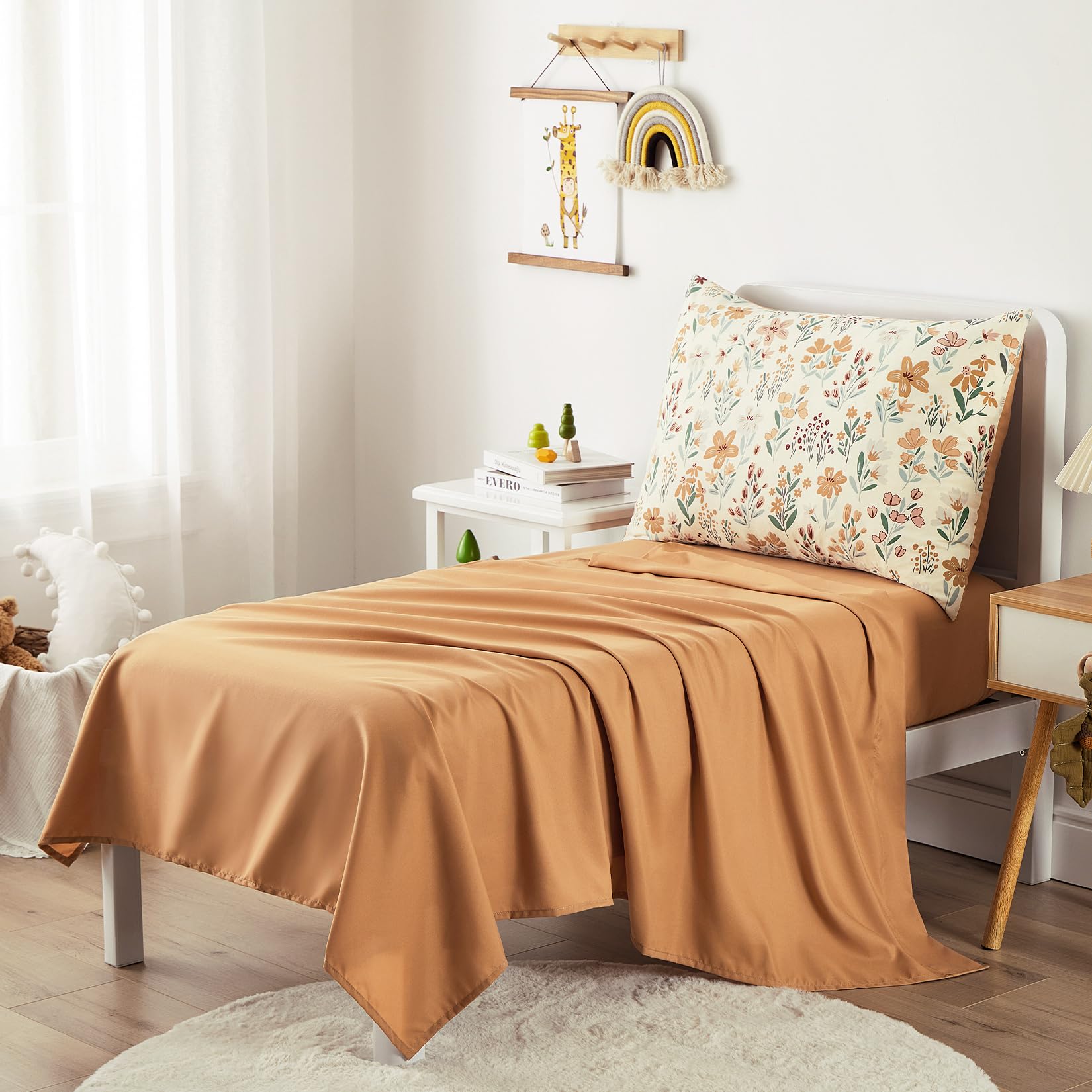 Wake In Cloud floral toddler bedding pillowcase offers gentle softness and easy-care convenience.