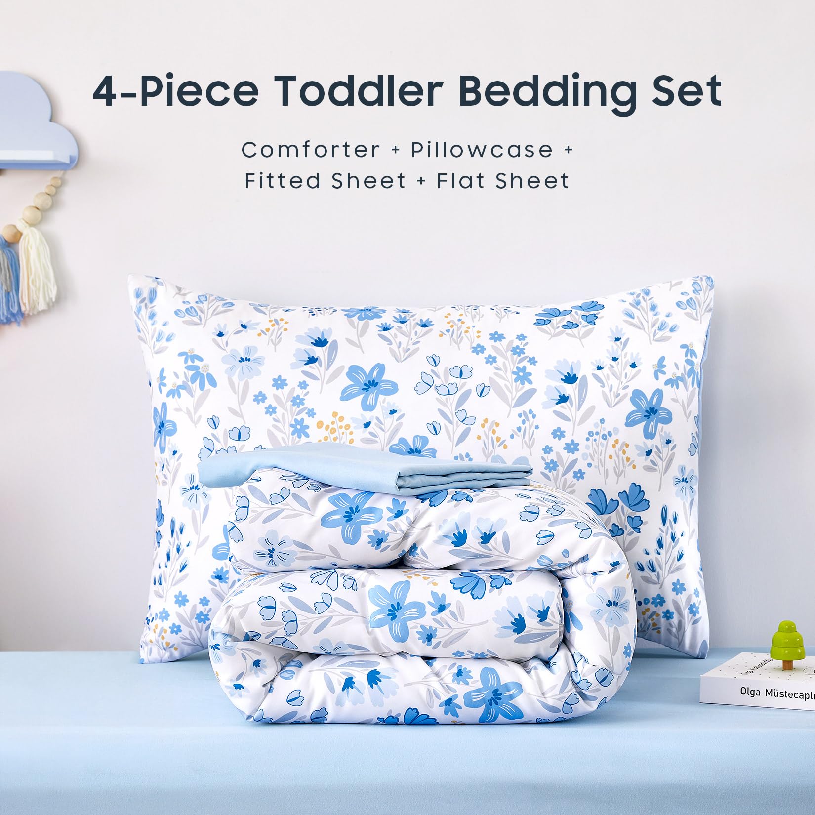 Wake In Cloud floral-toddler-bedding-total-set packaged and ready for gifting.