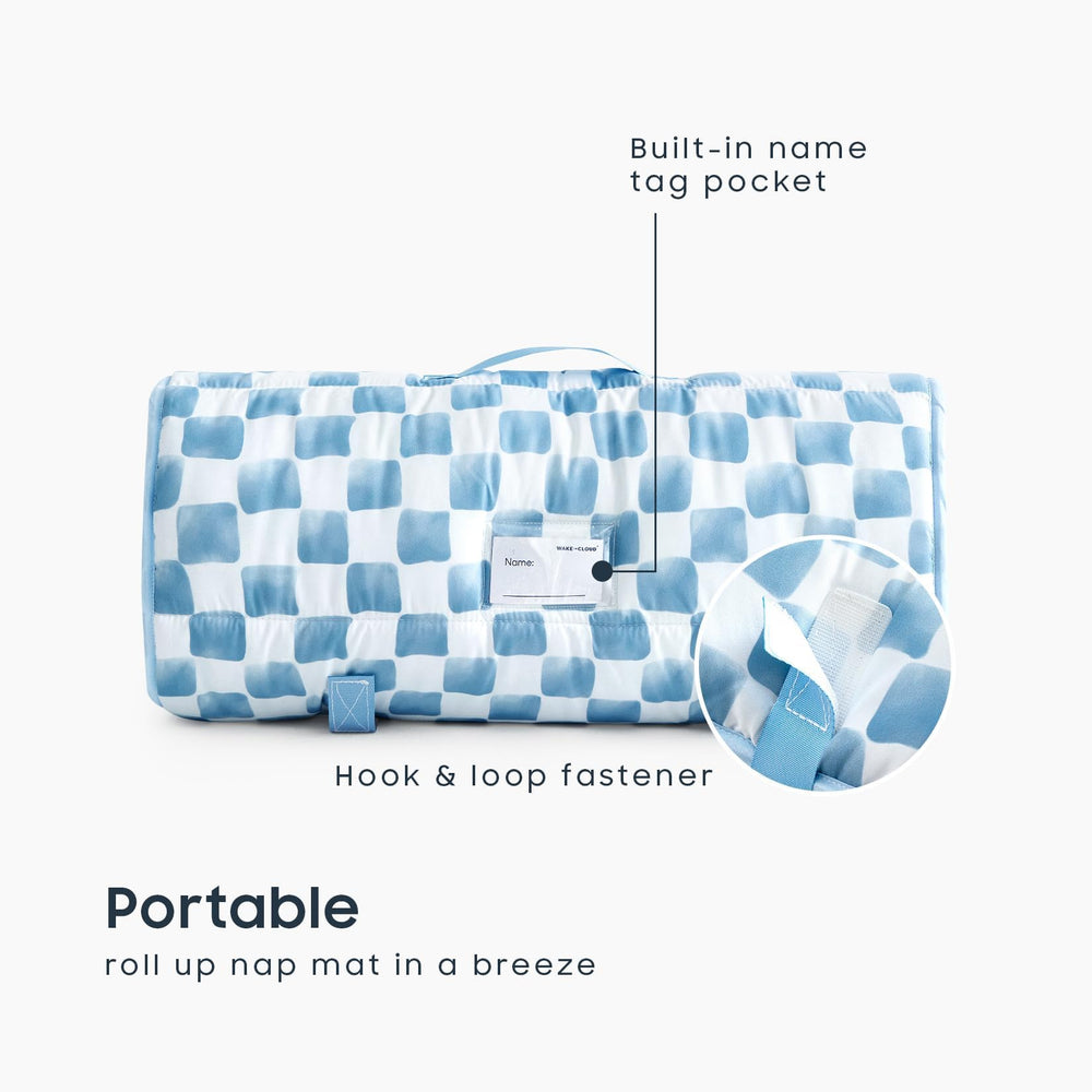 Wake In Cloud gingham-pattern nap mat adds stylish, cozy nap-time vibe