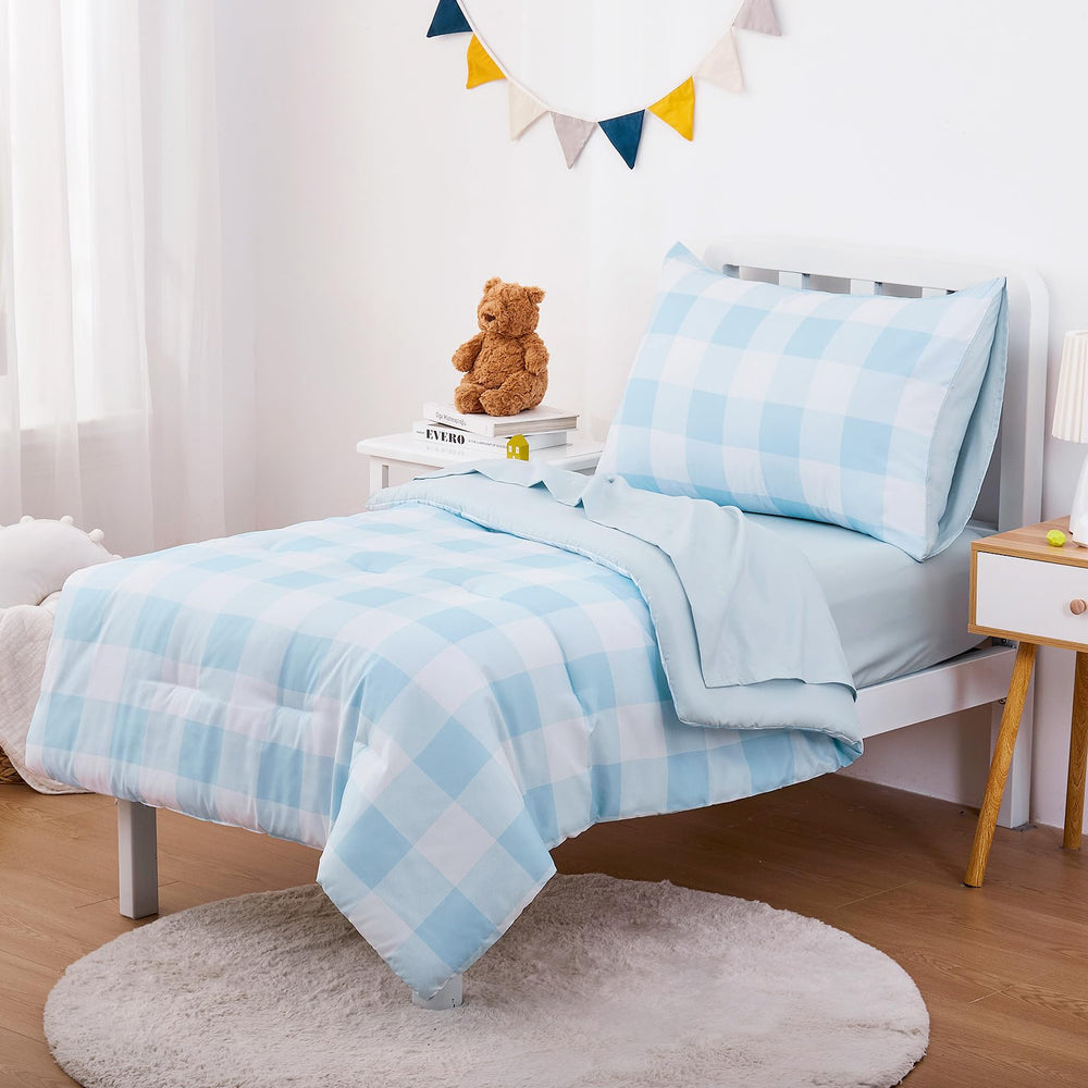 Wake In Cloud gingham toddler flat sheet close-up reveals smooth texture for all-season comfort