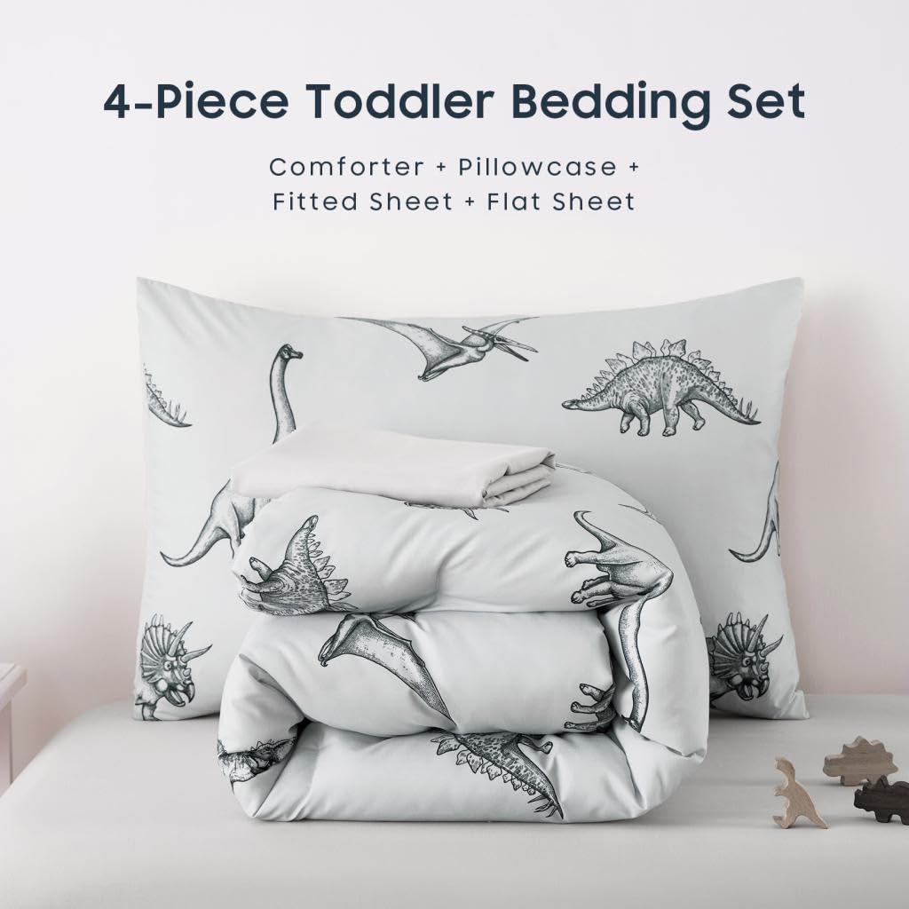 Wake In Cloud gray dinosaur bedroom setup enhances cozy nighttime ambience.