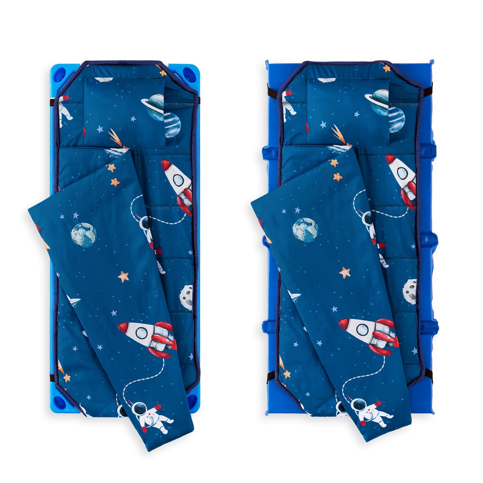 Wake In Cloud nap mat blanket highlights all-in-one comfort for nap time in daycare.