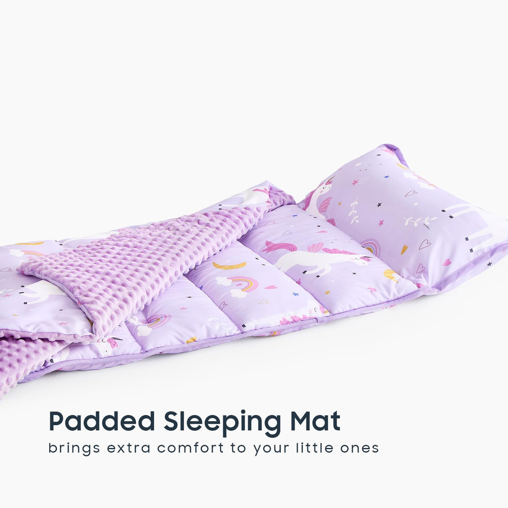 Wake In Cloud nap mat with carry handle for easy transport to preschool.