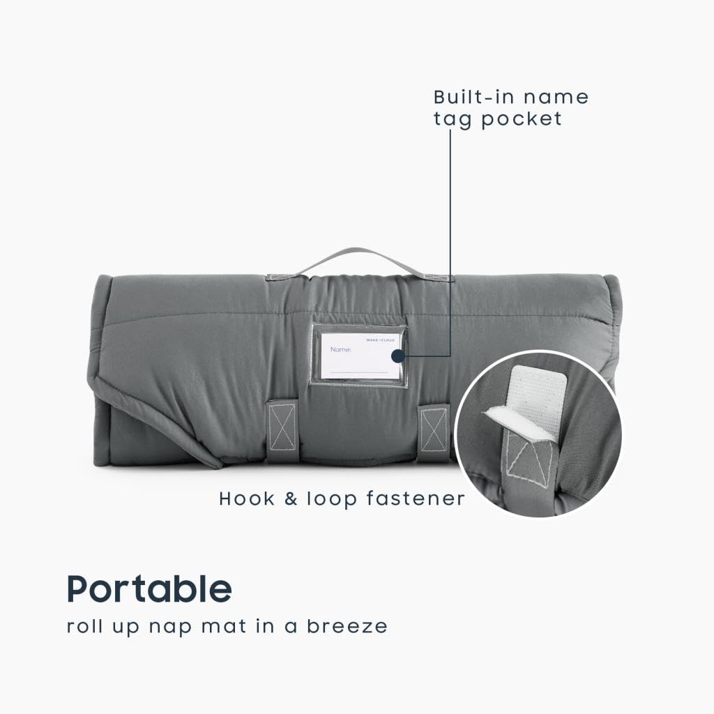 Wake In Cloud nap mat shows detachable pillow for customizable support