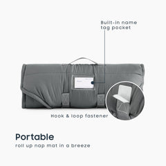 Wake In Cloud nap mat shows detachable pillow for customizable support
