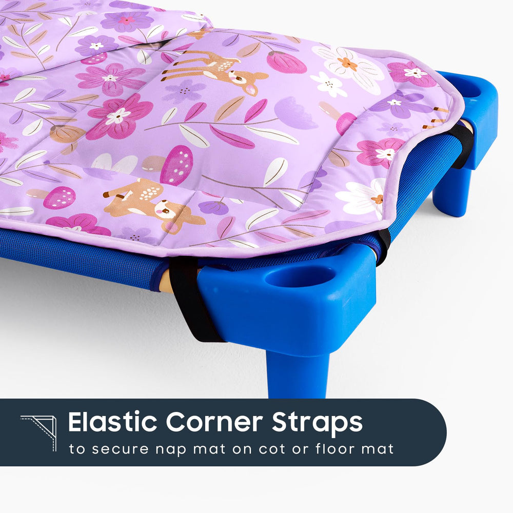 Wake In Cloud nap mat with elastic corner straps for secure fit