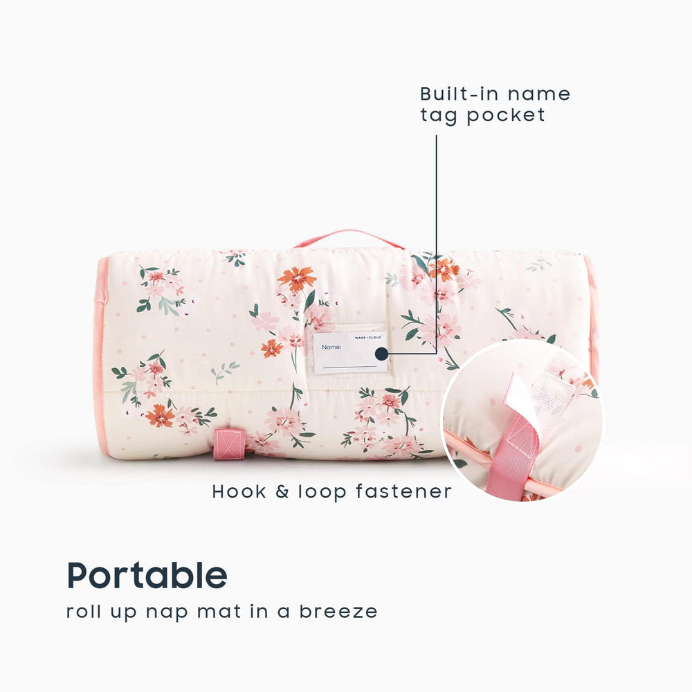 Wake In Cloud built-in pillow and blanket provide compact comfort during nap time.