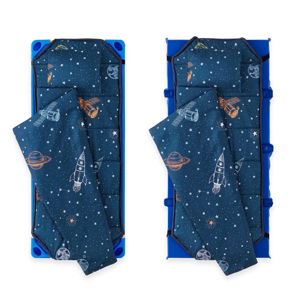 Wake In Cloud nap mat pillow integration supports compact daycare setups