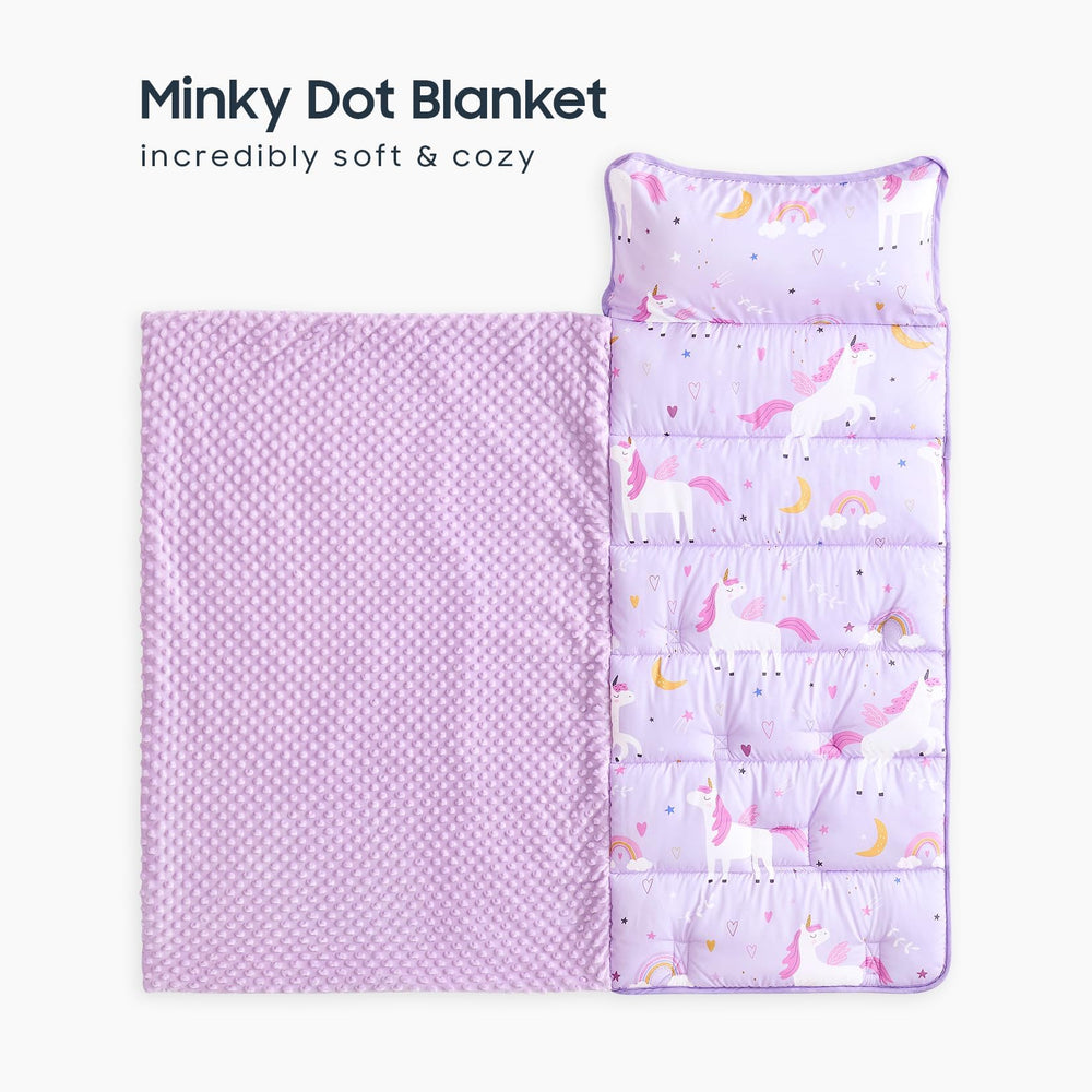 Wake In Cloud nap mat pillow-removable feature for quick washing and flexible daycare use.