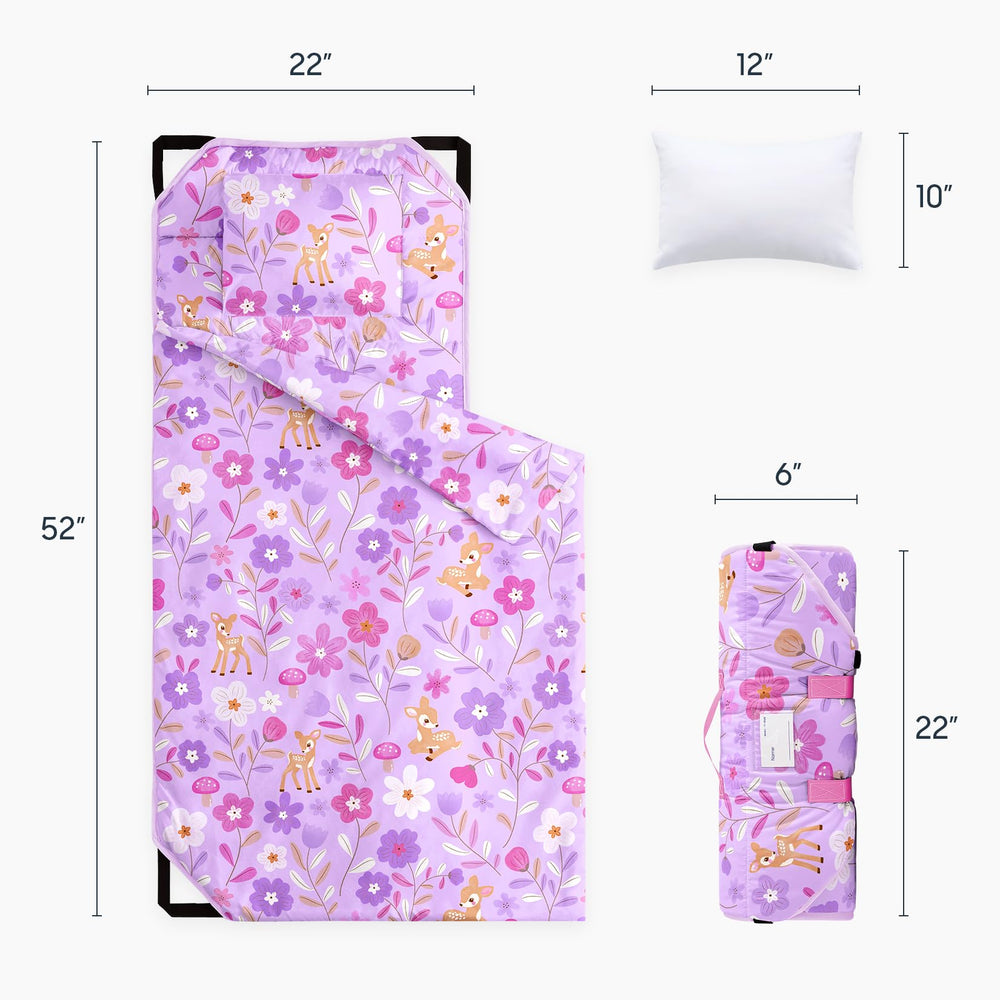 Wake In Cloud nap mat rolled and strapped for easy preschool transport