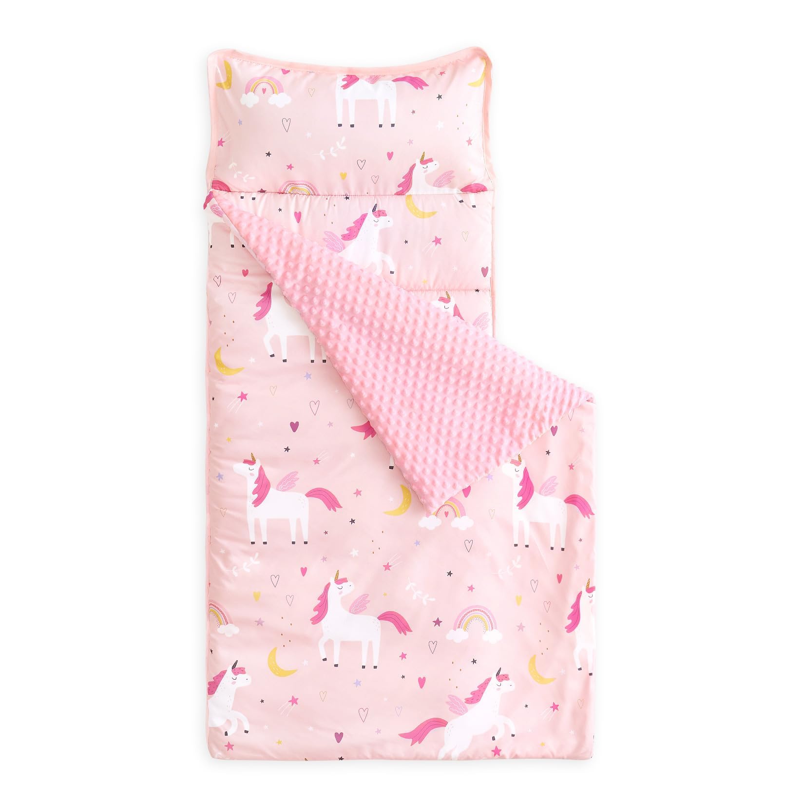 Wake In Cloud nap mat unicorn pastel pink design for peaceful preschool naps