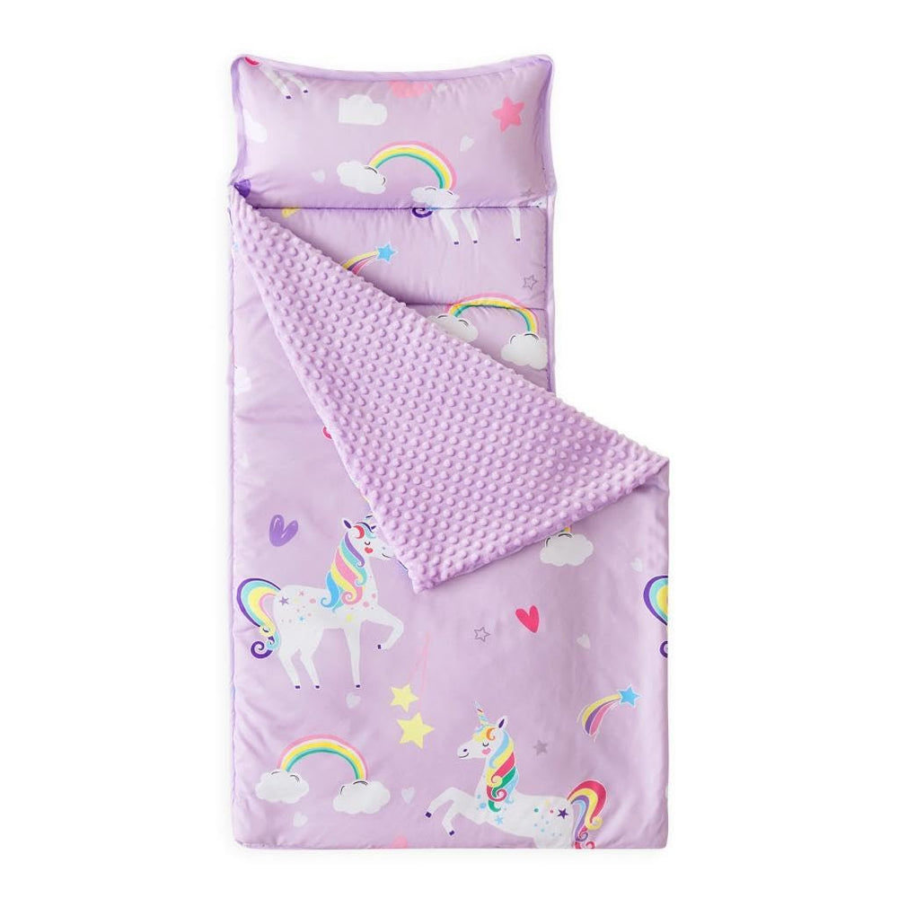 Wake In Cloud nap mat unicorn pillow rolled for easy transport