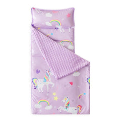 Wake In Cloud nap mat unicorn pillow rolled for easy transport