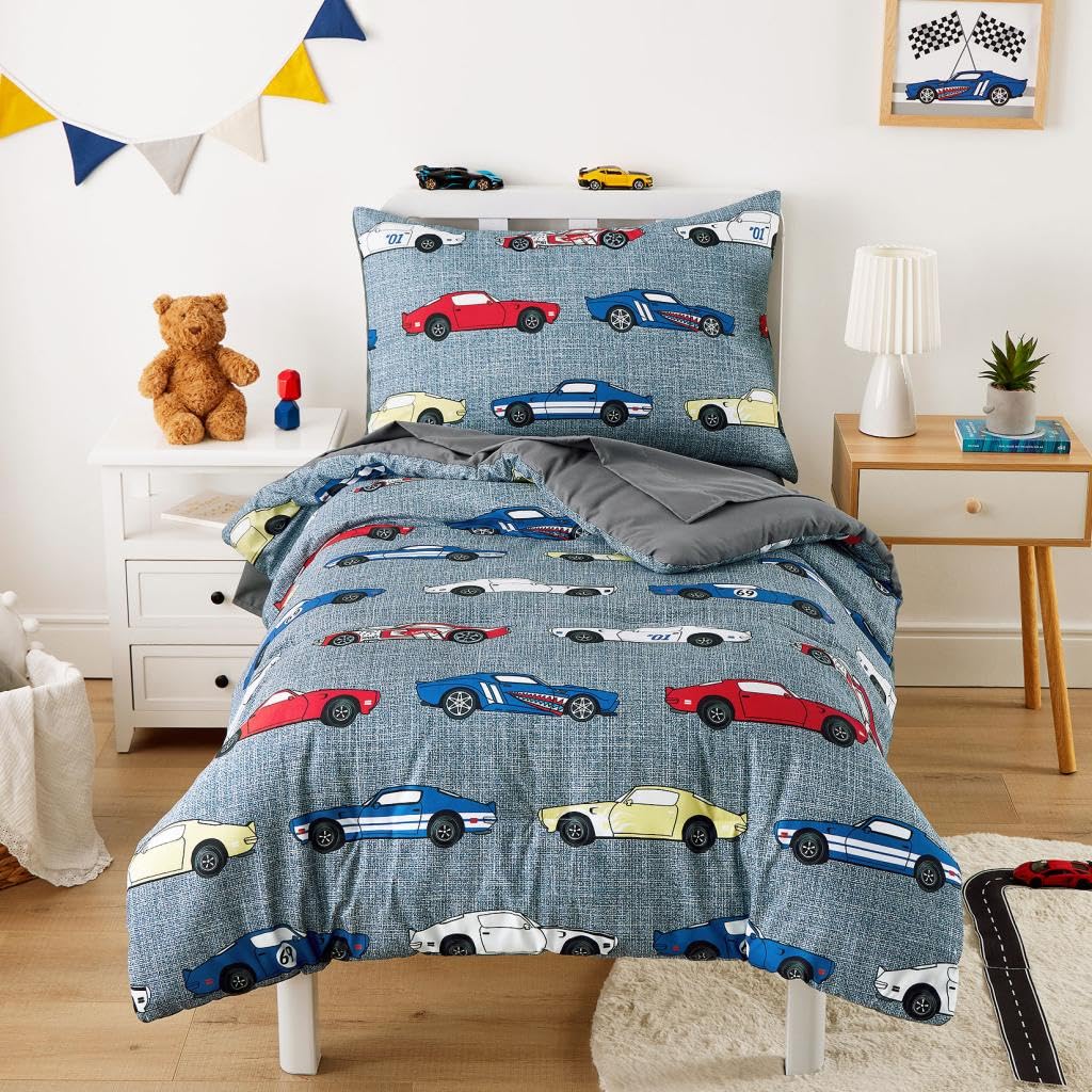 Wake In Cloud race car bedding comforter offers soft microfiber for cozy, all-season warmth.