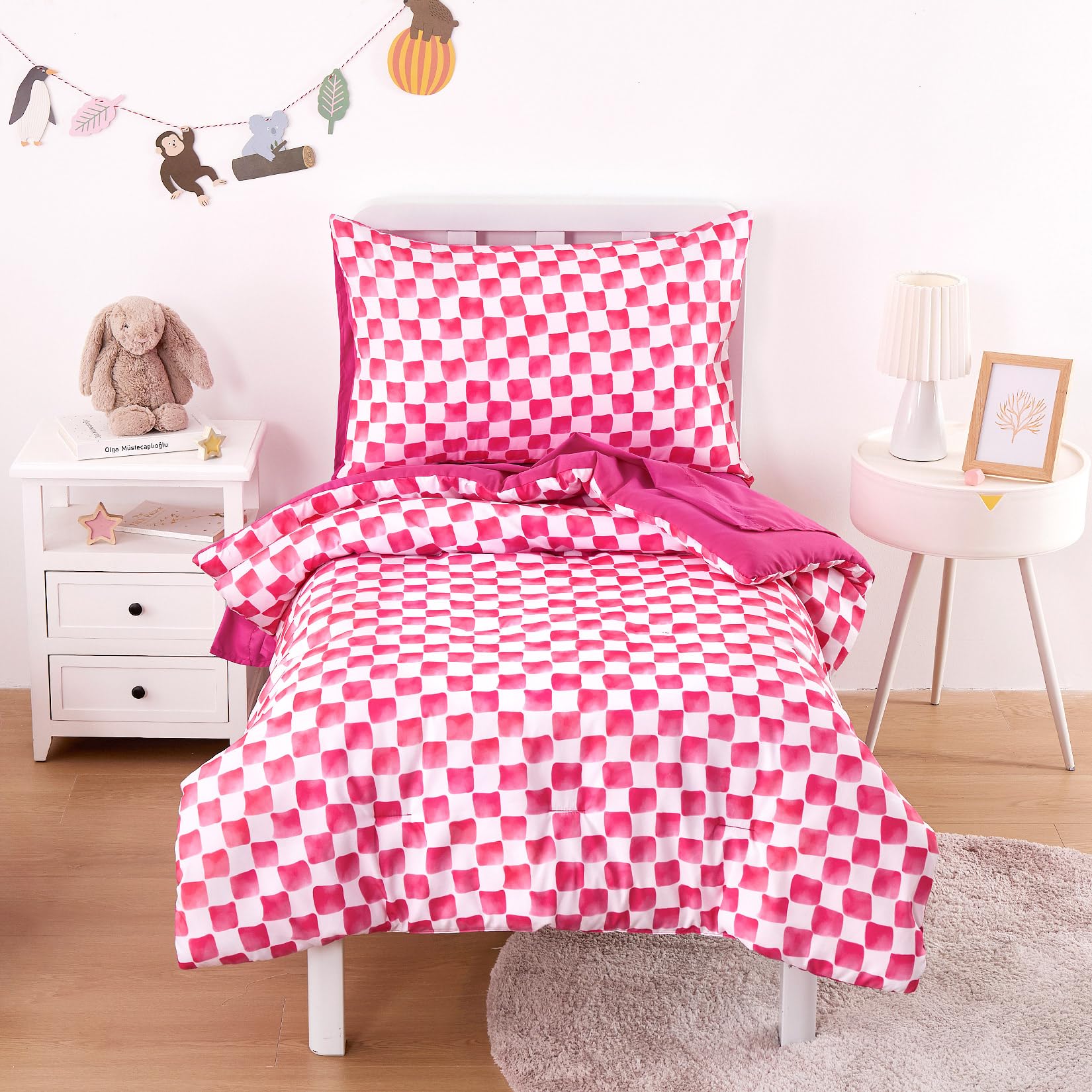 Wake In Cloud toddler bedding cover in gingham grid offers vibrant color and everyday softness.