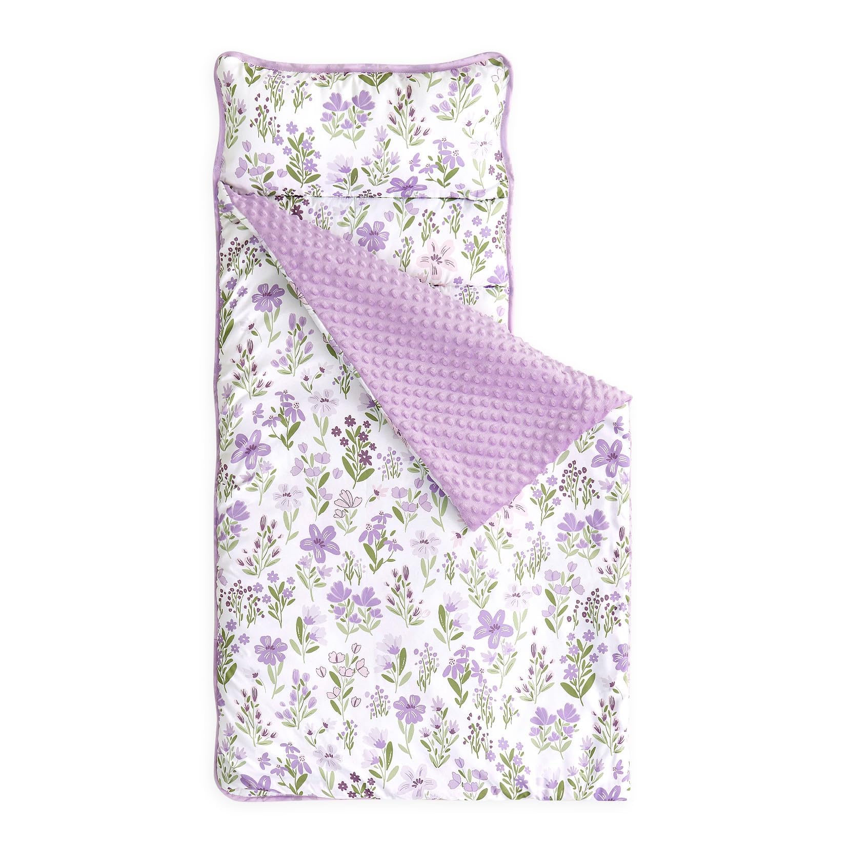Wake In Cloud toddler nap mat rolled for easy transport and storage at daycare.