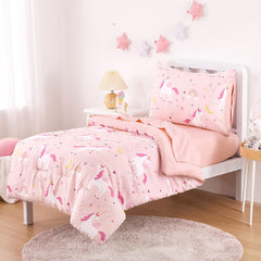Wake In Cloud unicorn bedding flat sheet pink provides smooth, breathable coverage for bedtime.